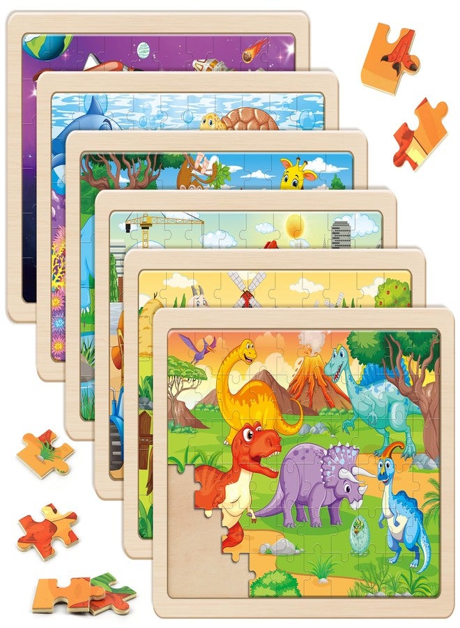 SYNARRY Wooden Puzzles for Kids Ages 4-6, 6 Packs 60 PCs Jigsaw Puzzles Preschool Educational Toys Gifts for Children Ages 4-8, Easter Basket Stuffers Valentines Day Gifts for Kids Boys Girls - Image 1